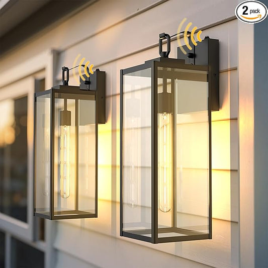 L LOHAS LED 2 Pack 18 Inch Large Size Dusk to Dawn Outdoor Light Fixture, Matte Black Waterproof Anti-Rust Porch Lights Ourdoor, Exterior Lighting Fixtures for Porch, Doorway, Garage, ETL Listed