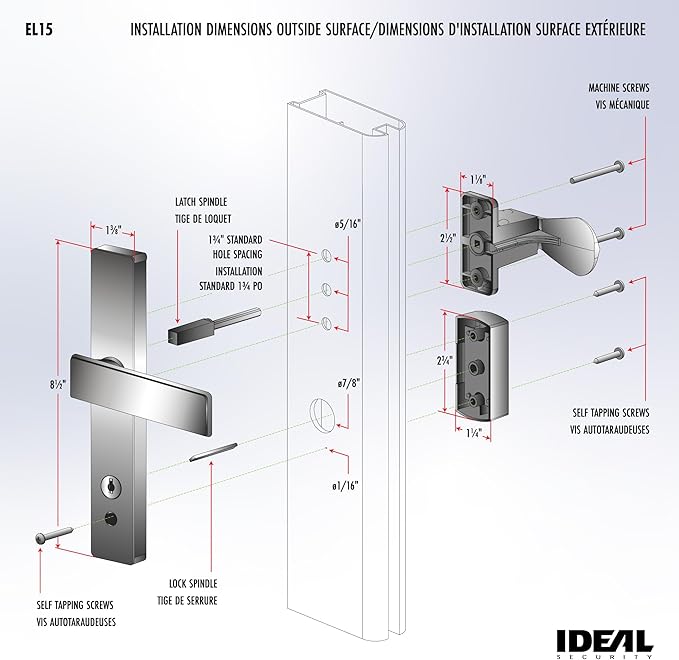 Ideal Security EL Keyed Lever Mount Latch with Deadbolt, Surface Mount Storm Door Handle Replacement, 2 Posts with Tie Down Screw, Matte Black