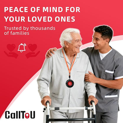 CallToU Caregiver Call Button Wireless Call Bell Alert Button for Seniors/Patients Call Light System for Elderly Home 2 Plugin Receiver 4 Waterproof Transmitter