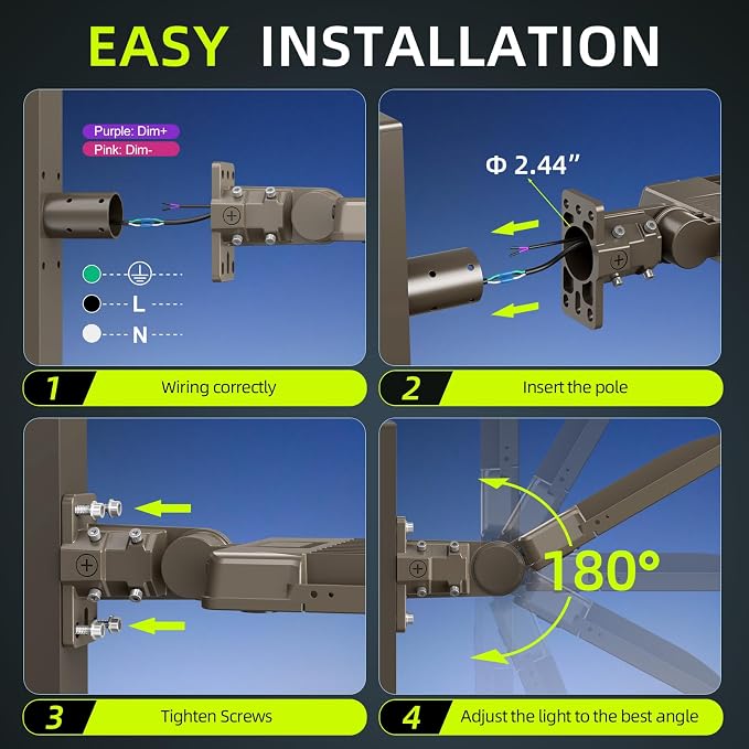 9 Pack 360W LED Parking Lot Light 54000LM, Power Tunable & 3CCT (3K/4K/5K) ETL Listed LED Pole Light IP65 Super Bright Commercial Flood Light with Photocell, AC100-277V