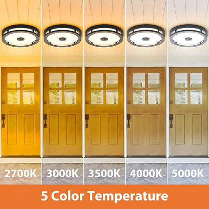 Outdoor Motion Sensor Ceiling Light with Remote,24W Dimmable & 2700K-3000K Adjustable Exterior Flush Mount Ceiling Lights,12" Outdoor Porch Light Fixture for Garage,Entryway,Patio,2 Pack