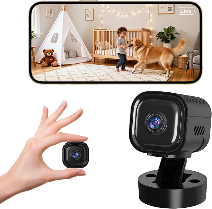 Mini Camera for Home Security,2K Indoor Camera,2.4G WiFi Cam,Black