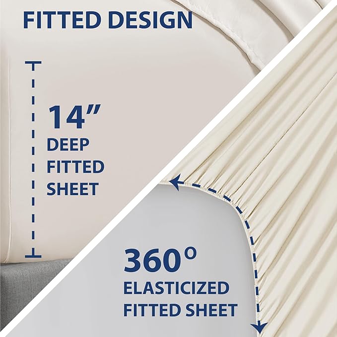 Swift Home Smart Sheets, Ultra Soft Brushed Microfiber 4-Piece Sheet Set, Fitted Bed Sheet with Side Storage Pockets – Coconut Milk, Full