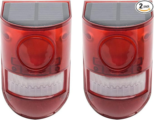2 Pack Solar Sound and Light Alarm Motion Sensor, 129db Outdoor Security Siren Waterproof Activated Detector Driveway Alarm, 6 LEDs Flash Warning Strobe System, Security Light Alarm for Home, Farm