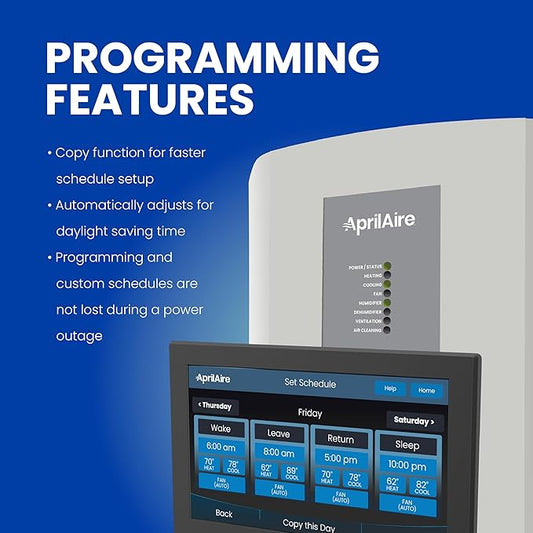 AprilAire 8920W Wi-Fi Programmable Color Touchscreen Thermostat with IAQ Control; Amazon Alexa and Google Assistant Compatible