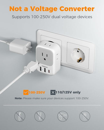 TESSAN European Travel Plug Adapter 2 Pack, Type C Plug