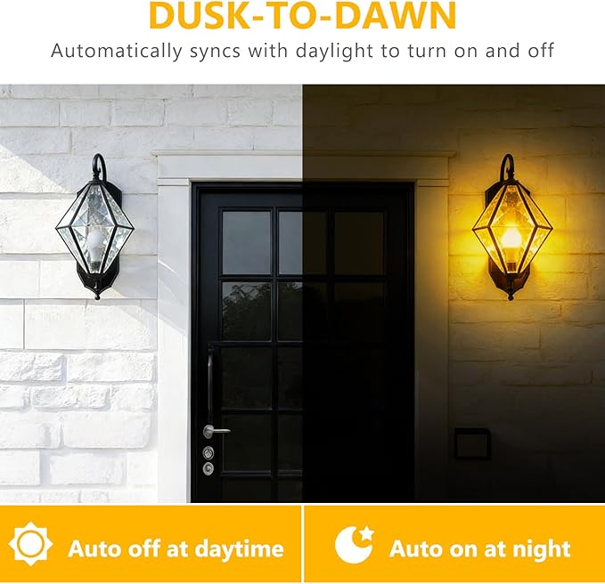 DAYBETTER 8 Pack A19 Dusk to Dawn Light Bulbs Outdoor, 60W Equivalent, Energy Efficient 9W, Light Sensor LED Light Bulb, Automatic on/Off Photocell Bulb for Porch Lighting, Soft White 2700K,E26 Base