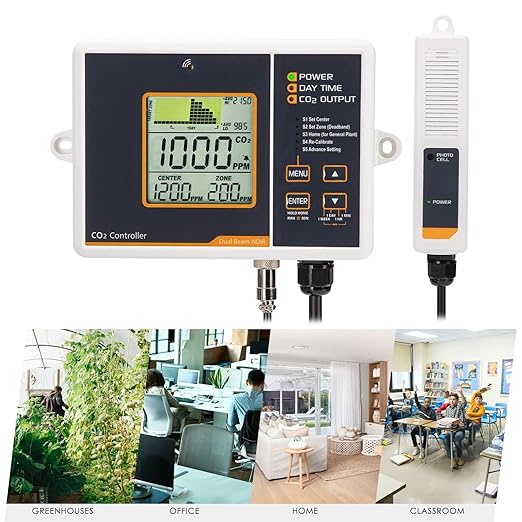CO2 Controller Carbon Dioxide Controller with Auto Day and Night&Relay Function CO2 Monitor NDIR CO2 Sensor for Greenhouse, Grow Room, Grow Tent