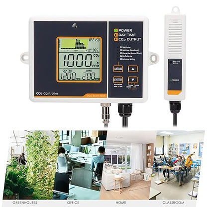 CO2 Controller Carbon Dioxide Controller with Auto Day and Night&Relay Function CO2 Monitor NDIR CO2 Sensor for Greenhouse, Grow Room, Grow Tent