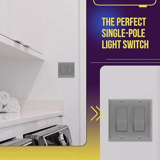 ENERLITES Decorator Paddle Rocker Light Switch, Gloss Finish, Single Pole, 3 Wire, Grounding Screw, Residential Grade,15A 120V/277V, UL Listed, 91150-GY-10PCS, Gray (10 Pack)