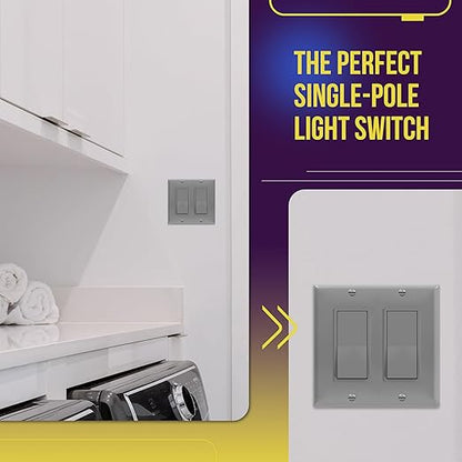 ENERLITES Decorator Paddle Rocker Light Switch, Gloss Finish, Single Pole, 3 Wire, Grounding Screw, Residential Grade,15A 120V/277V, UL Listed, 91150-GY-10PCS, Gray (10 Pack)