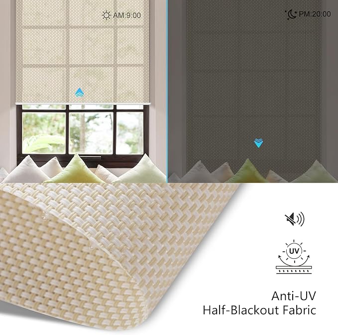 Aprilsmart Motorized Blinds with Remote,Light Filtering Motorized Roller Shades Work with Apple Homekit,Alexa,SmartThings,Google Home,Customize Blinds(Aventus White Linen-52)