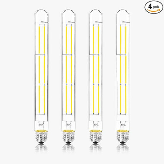 11.8IN 1000LM 5000K Daylight White Light Bulbs E26 Base, T10 T9 Edison Bulbs Dimmable 8W, AC 120V 100 Watt Equal Filament Bulb, Vintage Clear Glass Long Tubular LED Bulb, UL Certified - 4Pack