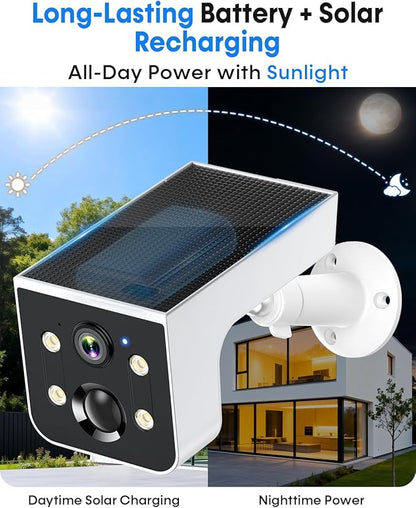 Thybro Solar Powered Security Camera Outdoor: 2 PCS AI Motion Detection 2K Outdoor Cameras Wireless - Continuous Power for Home & Business Monitoring