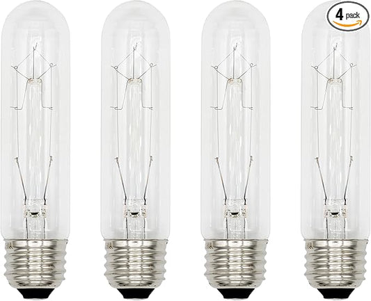 Creative Hobbies® 308 (Pack of 4) 25T10/CL - 25 Watt T10 Clear Tubular - 120V - Medium (E26) Base - Incandescent Light Bulbs