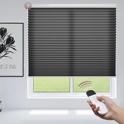 Godark Motorized Light Filtering Cellular Shades Compatible with Alexa/Google Home Electric Blinds Smart Honeycomb Shades for Windows Automatic Blinds with Remote Custom Size-Black