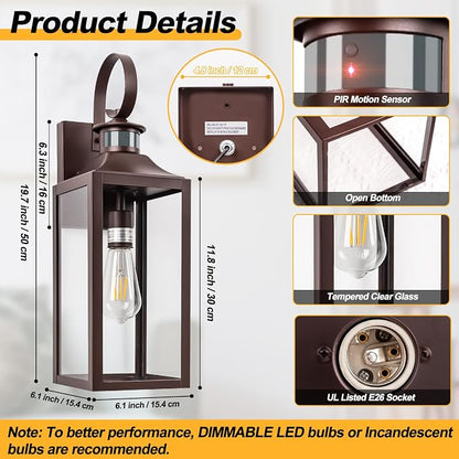 20" Large Oil Rubbed Bronze Motion Sensor Outdoor Wall Lights Dusk to Dawn