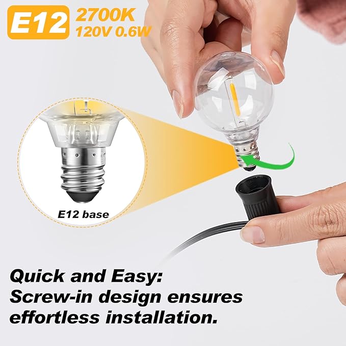 15-Pack G40 LED Replacement Light Bulbs Shatterproof Waterproof 0.6W E12 Base 2700K Warm White Globe Bulbs for Outdoor String Lights Patio Garden