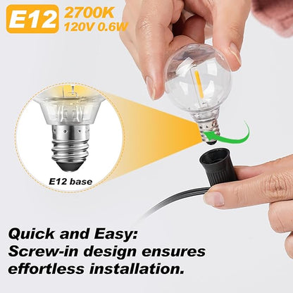 15-Pack G40 LED Replacement Light Bulbs Shatterproof Waterproof 0.6W E12 Base 2700K Warm White Globe Bulbs for Outdoor String Lights Patio Garden