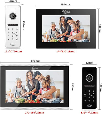Wired Video Doorbell Apartment Intercom 3 Unit 7 Inch Touch Screen Monitor 1080P HD Camera 4 in 1 Unlocking Support RFID Card Password WiFi Smart Home Door Phone Kits for Home Villa,32G