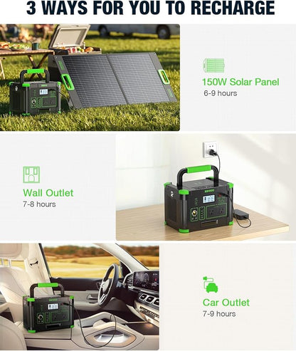 GRECELL 999Wh Solar Generator 1000W Portable Power Station for Outdoor