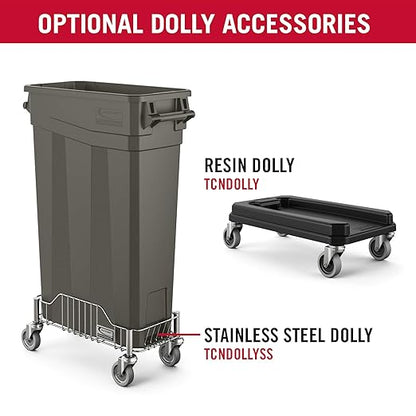 Suncast Commercial 23-Gallon Narrow Trash Can with Handles - Durable Garbage Can, Gray, Made in the USA