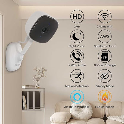 AMOROM 3 Pack Indoor Wired Security Camera, Works as a Baby Monitor & Pet Camera, Motion Detection, 2-Way Audio, Siren, Night Vision, Subscription-Free Local SD Card or Cloud Storage, 2.4GHz
