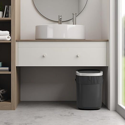 WM-DZT-12-36S Smart Motion Sensor Trash Can, Ultra-Quiet Soft-Close | Long Battery Life | Built-in Bag Storage & Portable PU Handle (Dark Grey)