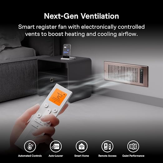 AC Infinity AIRTAP T6, Bronze Register Booster Fan for 6”x12” Openings | Automatic Open/Close Vents, Wireless LCD Temperature Controller, WiFi App, Quiet 10-Speeds, Smart Home