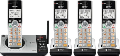 AT&T CL82407 DECT 6.0 4-Handset Cordless Phone with Smart Call Blocker, Answering Machine, Caller ID Announce, Long Range, Expandable, Silver/Black