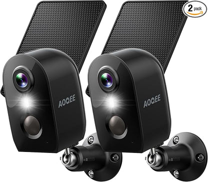 AOQEE Security Cameras Wireless Outdoor-2.4Ghz WiFi Cameras for Home Security, Battery Powered with Solar Panel, Color Night Vision, AI Motion Detection, SD Card/Cloud Storage, Work with Alexa, Y8 2P
