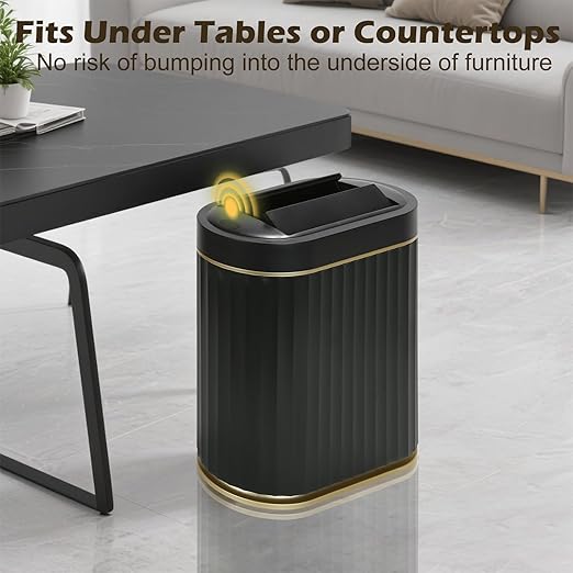 SYNCVIBE Bathroom Trash Can with Lid Butterfly 2 Gallon Sensor Trash can, IPX5 Waterproof Garbage Can, Automatic Slim Trash Bin, Under-Counter Wastebasket Bathroom Decor for Kitchen, Black Gold