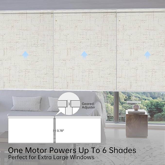 Motorized Coupled Shades, Blackout Smart Blinds for Large Windows Automatic Blinds Compatible with Alexa, Motorized Roller Shades Customized for Bedroom Home Office(Blackout-Line White)