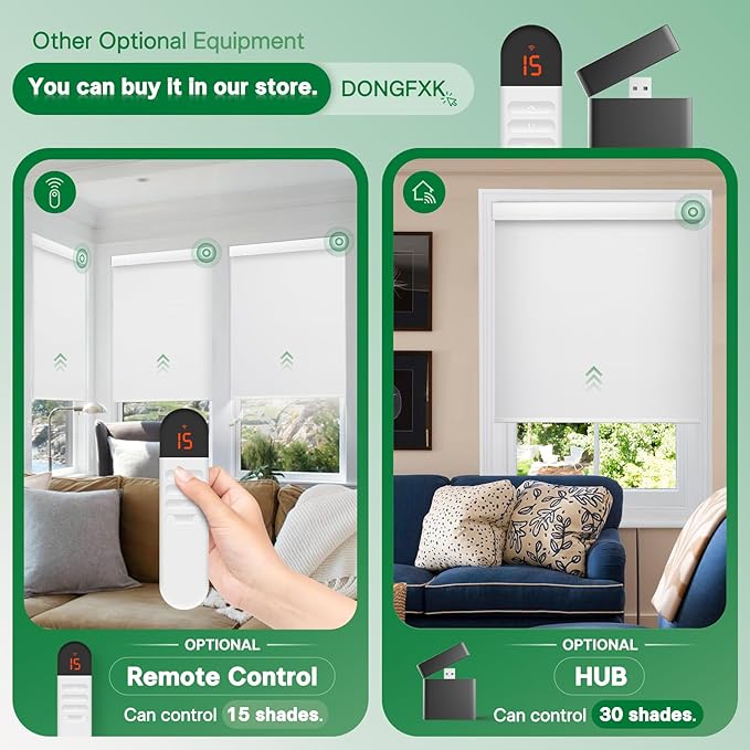 Motorized Roller Blinds, Blackout Automatic Shades with Solar Panel Cordless Smart Blinds for Windows, Custom Electric Blinds Horizontal Roller Shades with Remote Control,White,21" W X 72" H