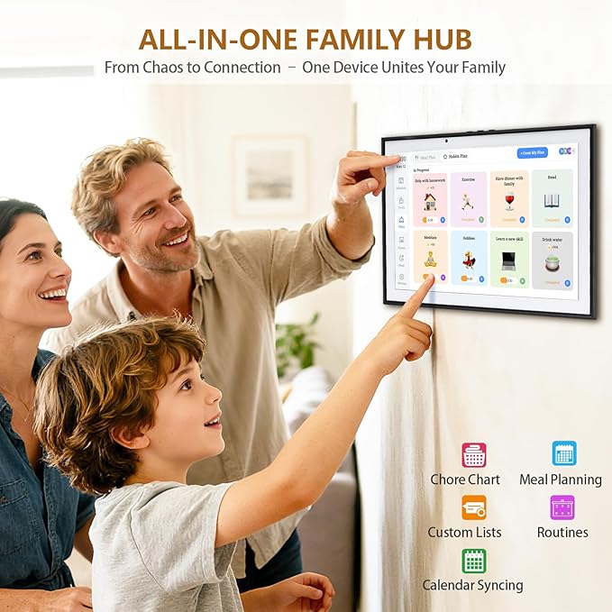 10.1 inch Smart Digital Calendar & Chore Chart, 1920 * 1080P Full HD Touchscreen Interactive Display, Desk Planner with Meal Scheduler, Achievement Rewards for Family Schedules and Cloud Photo