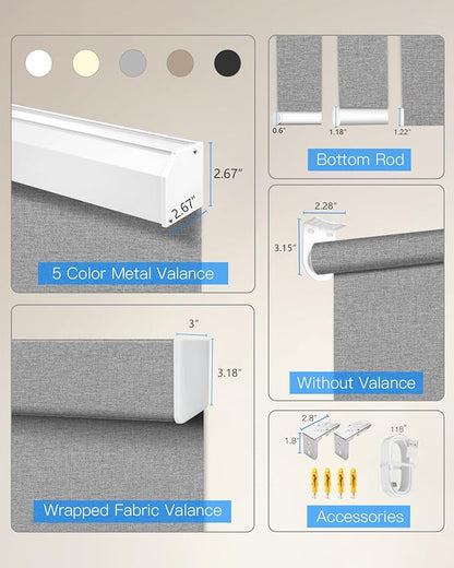 Tokblind Motorized Roller Shade with Remote Control, Blackout Electric Shade for Windows Compatible with Alexa Google via Hub, Rechargeable Smart Window Blind for Home Office (Fabric Grey)