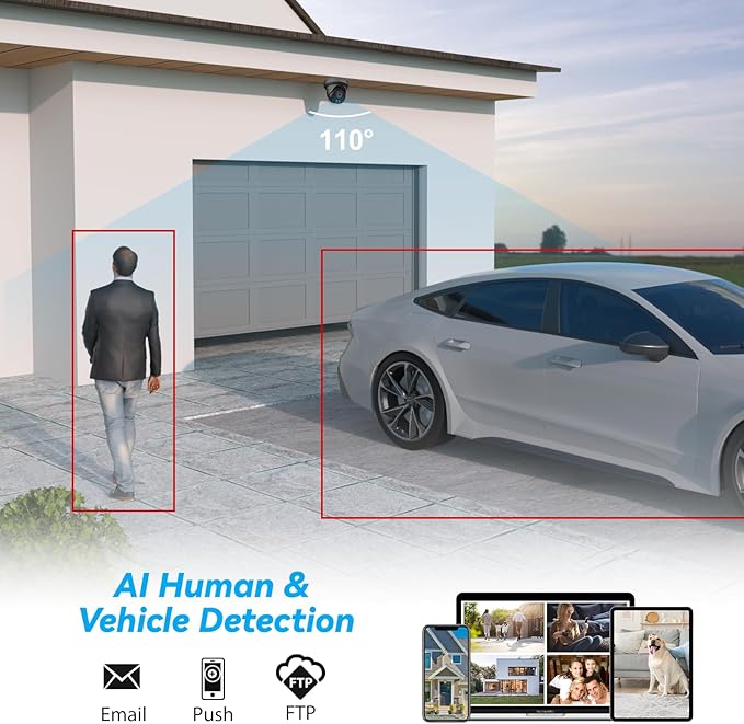 UNILOOK 4K 8MP PoE Security Camera, Turret IP Camera Outdoor Indoor Wired, 100ft Smart Color Night Vision, Human/Vehicle Detection, IP66, Built-in Audio, @20fps, Wide Angle, Full Metal, NDAA (Black)