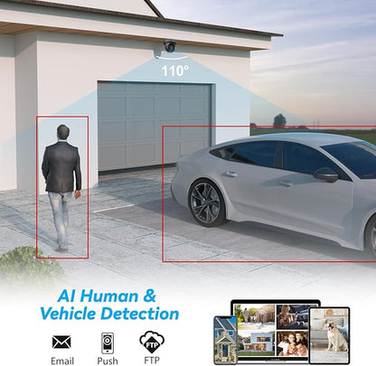 UNILOOK 4K 8MP PoE Security Camera, Turret IP Camera Outdoor Indoor Wired, 100ft Smart Color Night Vision, Human/Vehicle Detection, IP66, Built-in Audio, @20fps, Wide Angle, Full Metal, NDAA (Black)