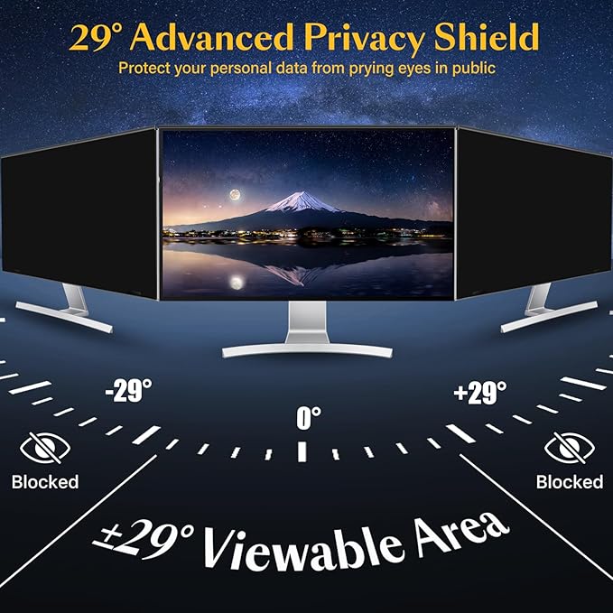 Magnetic 32 inch Privacy Screen for Computer Monitor 16:9 Widescreen Desktop PC, 32in Hanging Removable Anti Glare Blue Light Eye Protection Shield, Anti Spy Screen Protector Panel
