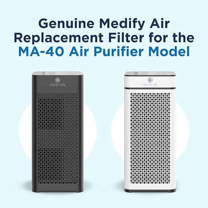 Medify MA-40 Genuine Replacement Filter for Allergens, Smoke, Wildfires, Dust, Odors, Pollen, Pet Dander | 3 in 1 with Pre-filter, True HEPA H13 and Activated Carbon for 99.9% Removal | 2-Pack