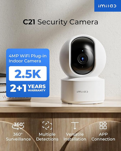 IMILAB 2.5K Indoor Camera, Room Camera for Bedroom, Dog/Pet/Baby/Nanny Cam with Xiaomi Home App, 360° Pan & Tilt Home Security Cam, Night Vision, Two Way Audio, 2.4GHz WiFi (C21 2 Pack)