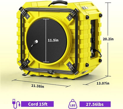 800CFM HEPA Air Scrubber with UV-C Light Sterilization, 3-Stage Filtration Negative Machine Air Scrubber, Air Cleaner with MERV10, Carbon, H13 HEPA, for Home, Industrial Commercial Use, Yellow