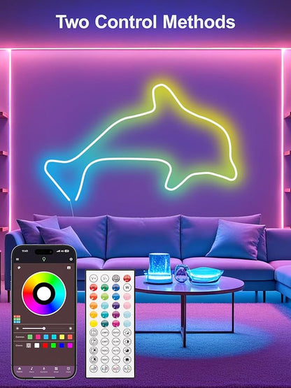 RIYO Neon Rope Lights, 20Ft RGB LED Strip Lights - App & Remote Control, Music Sync, IP67 Waterproof, Flexible Neon Lights for Bedroom, Gaming, Party, Outdoor Decor, Multiple Modes