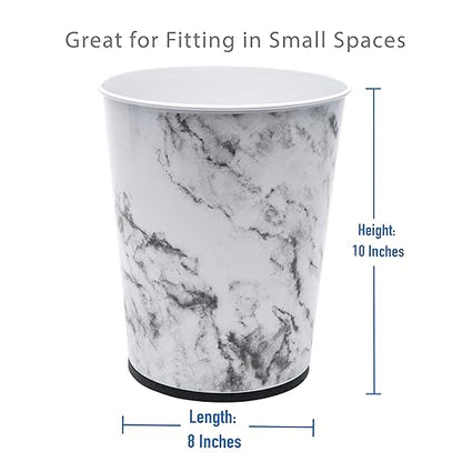 Bath Bliss 5 Liter Small Wastebasket | Round Open Top | Trash Can | Bathroom | Bedroom | Kitchen | Office | Dorm | Disposal Waste Bin | Garbage | Marble