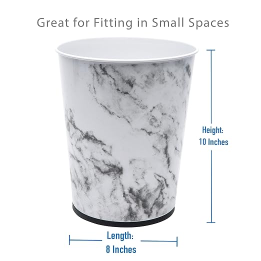 Bath Bliss 5 Liter Small Wastebasket | Round Open Top | Trash Can | Bathroom | Bedroom | Kitchen | Office | Dorm | Disposal Waste Bin | Garbage | Marble (Pack of 12)