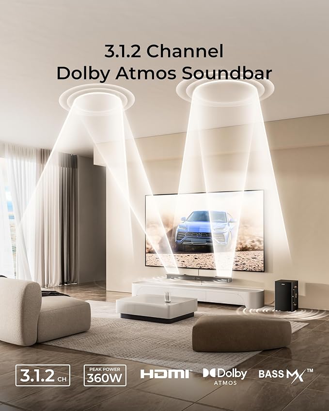 ULTIMEA 3.1.2ch Sound Bar with Subwoofer, Dolby Atmos, Surround Sound System for TV with 6.5 inch Subwoofer, Sound Bar for Smart TV, Soundbar for Home Theater, BT 5.4, HDMI eARC, Skywave F30 Boom