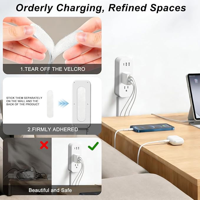 Electrical Outlet Extender Stick - Features USB-A, USB-C and 2 AC Outlets, Extends 22"-34", Rotates 180° Access Hard-to-Reach Outlets, Wall Plug Power Socket Expander Nightstands, Sofa, Desks and More