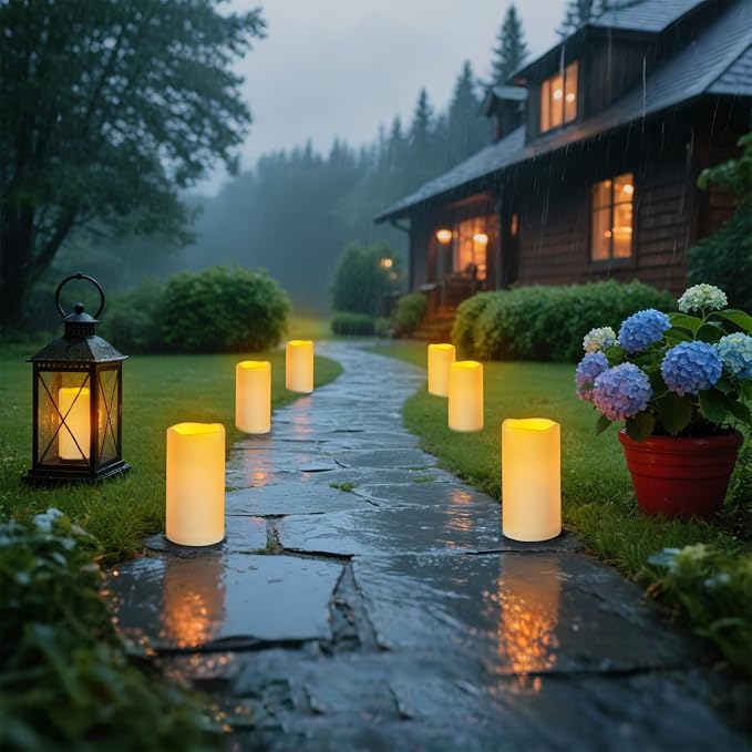 Flameless Candles 4" 5" 6" Outdoor Indoor Pillars Battery Operated Flickering Candles Include 10-Key Remote Timer 400+ Hours by 2 AA Batteries (Ivory Candle - Warm light, 3"D x 6" H - 12 Pack)