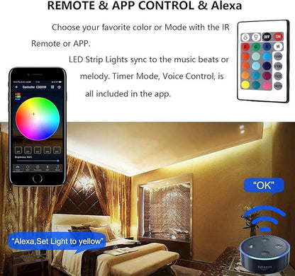MIHEAL WiFi Wireless Smart Phone Controlled Led Strip Light Kit with DC12V UL Listed Power Supply Waterproof SMD 5050 32.8Ft(10M) 300leds RGB Music LED Light Strip Compatible with Android, iOS Alexa