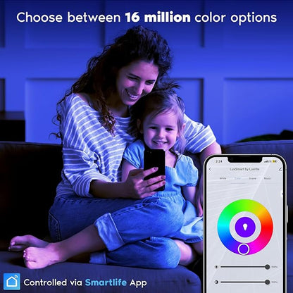 LUXRITE 6 Inch Square Smart LED Recessed Lighting, RGBW Color Changing, WiFi App Control, Voice Control with Alexa and Google Home, No Hub Required, 13W 1000LM, CRI 90, IC Rated, Wet Rated